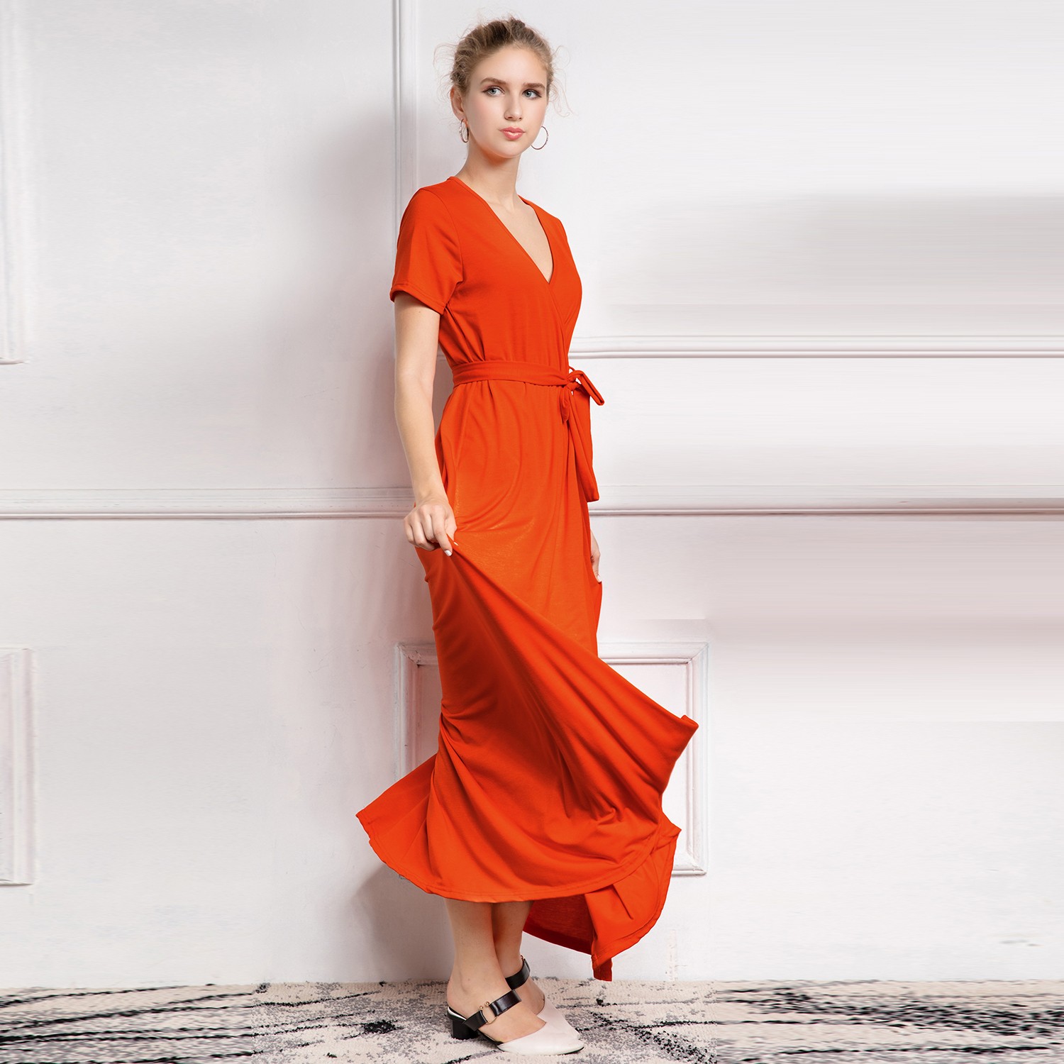 Women's Maxi Dress with belt orange