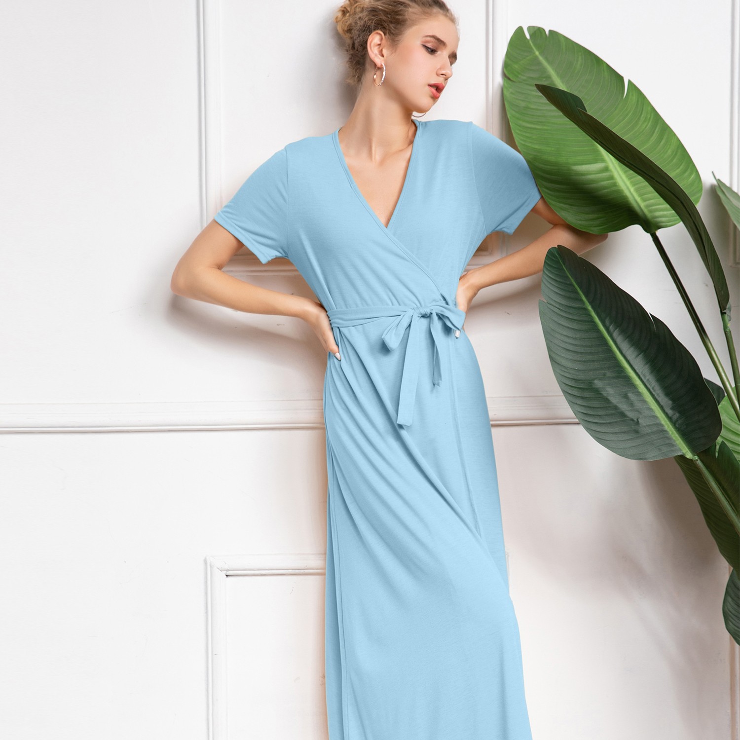 Women's V-neck Dress in blue 