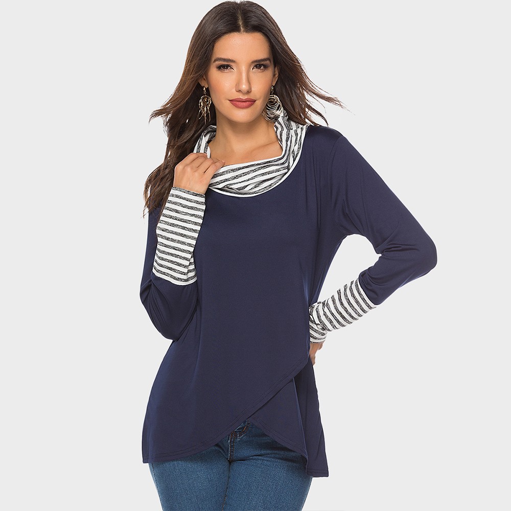 Women'sT-Shirt Blue long sleeve with white striped half sleeve shirt