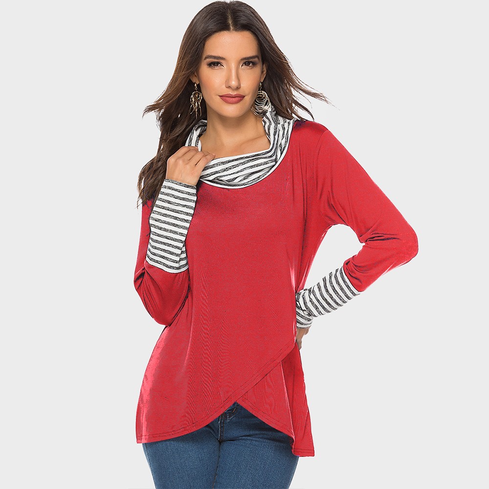 Women's Long Sleeve | Loose fitting grey strip collar