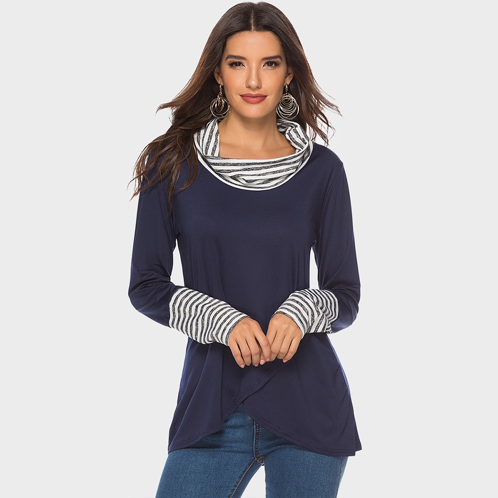 Women's Long Sleeve T Blue long sleeve Paneled shirt