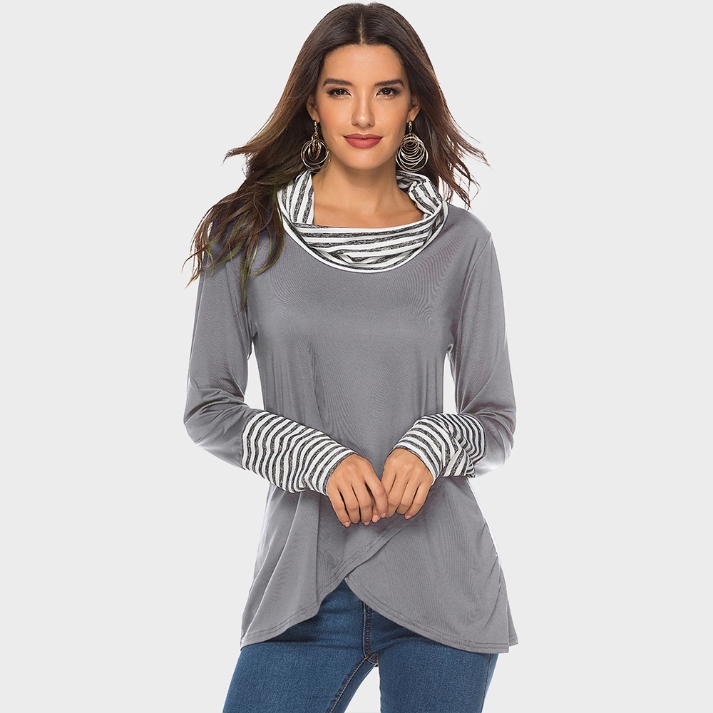 Women's Long Sleeve Grey Paneled ladies shirt great for cool weather 