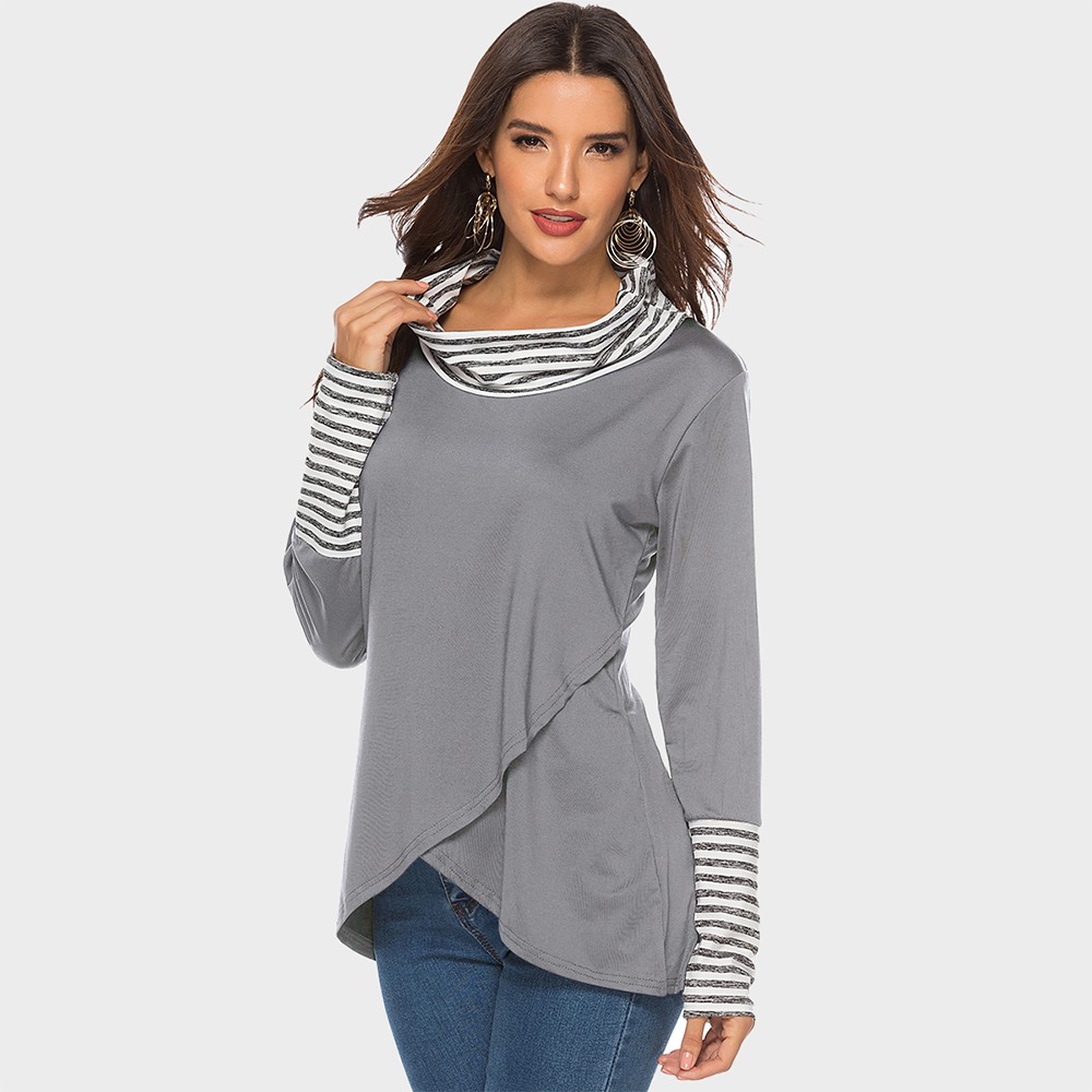 Comfortable Grey  long sleeve Paneled shirt for Women