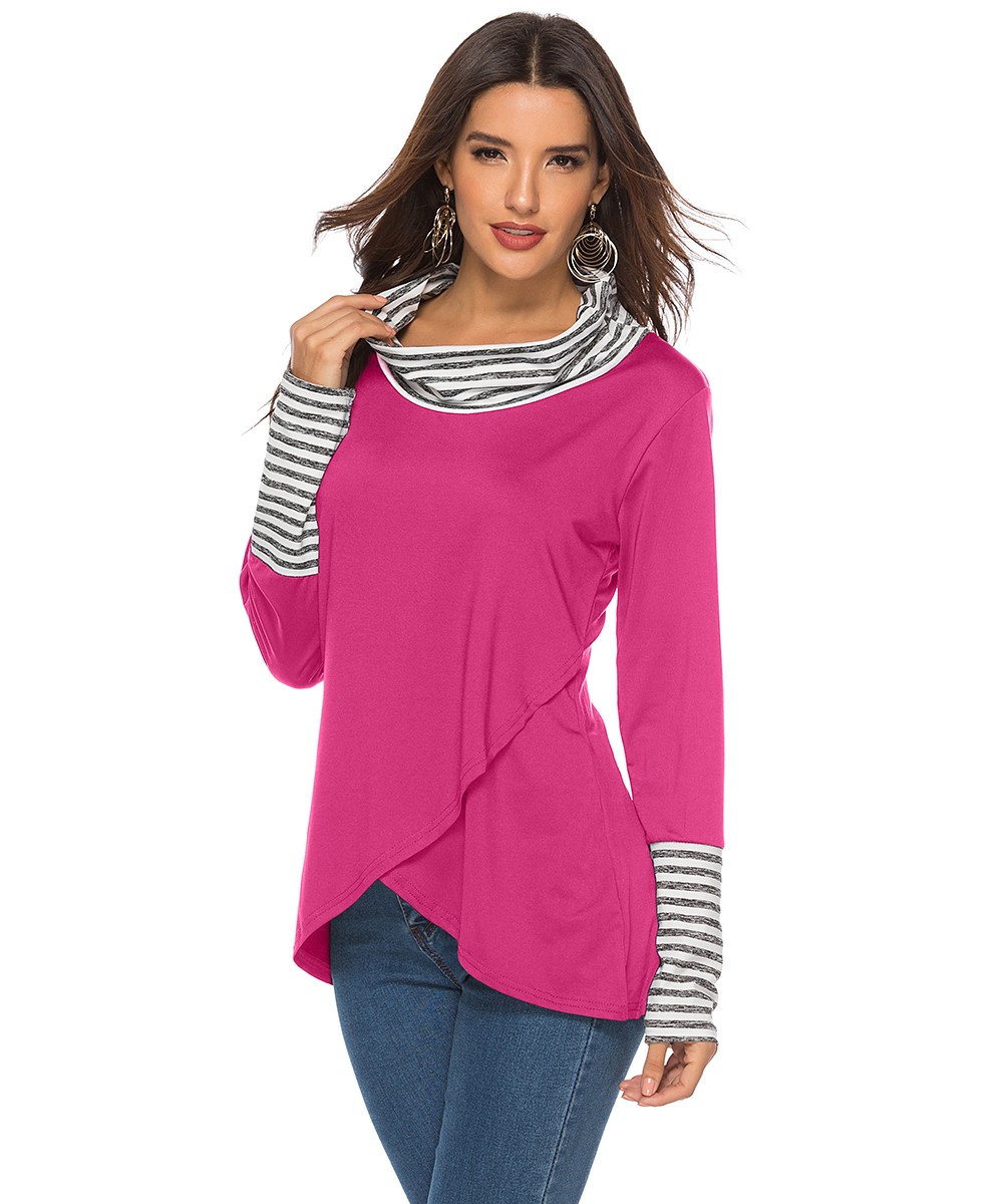 Pink long sleeve stripped Paneled shirt