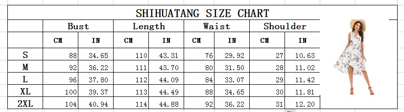 Women's V-neck Printed Sleeveless Midi Dress size chart