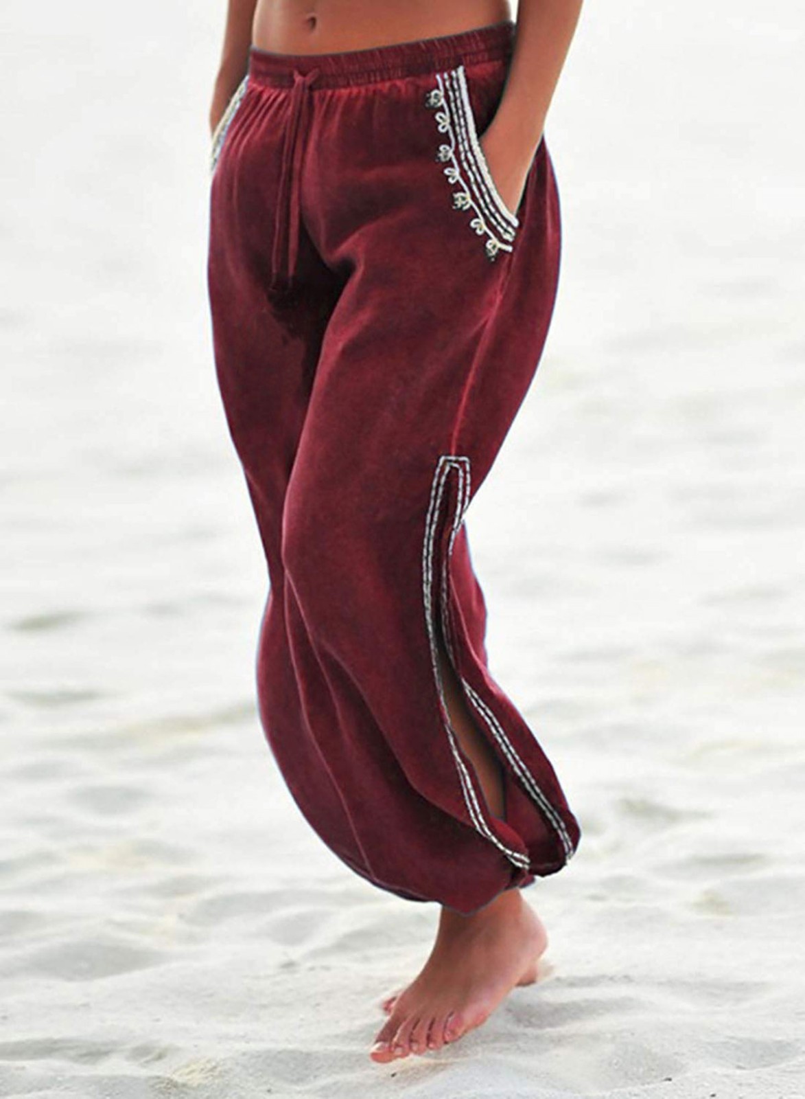 Women's harem pants Red with draw string and elastic waste band