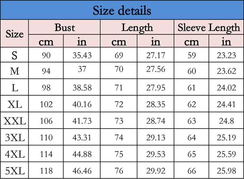 Women's collared blouse Long Sleeve Sizing Chart