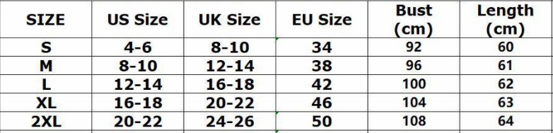 T-shirt blouse Tops Ladies sizing chart