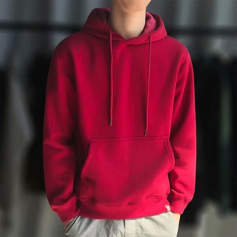 Men's winter hoodie Red  hoodie with draw strings