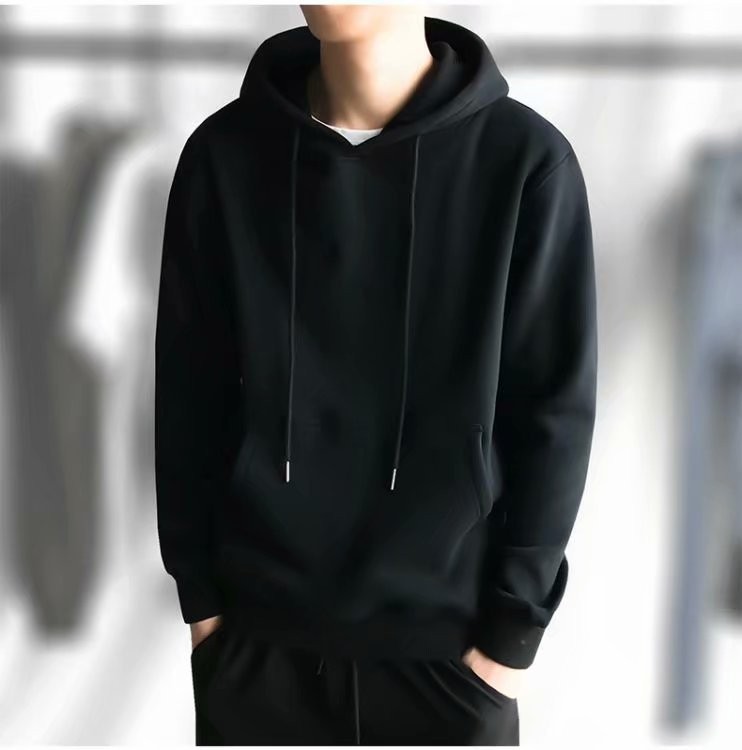 Men's winter hoodie sweater Black color with draw strings