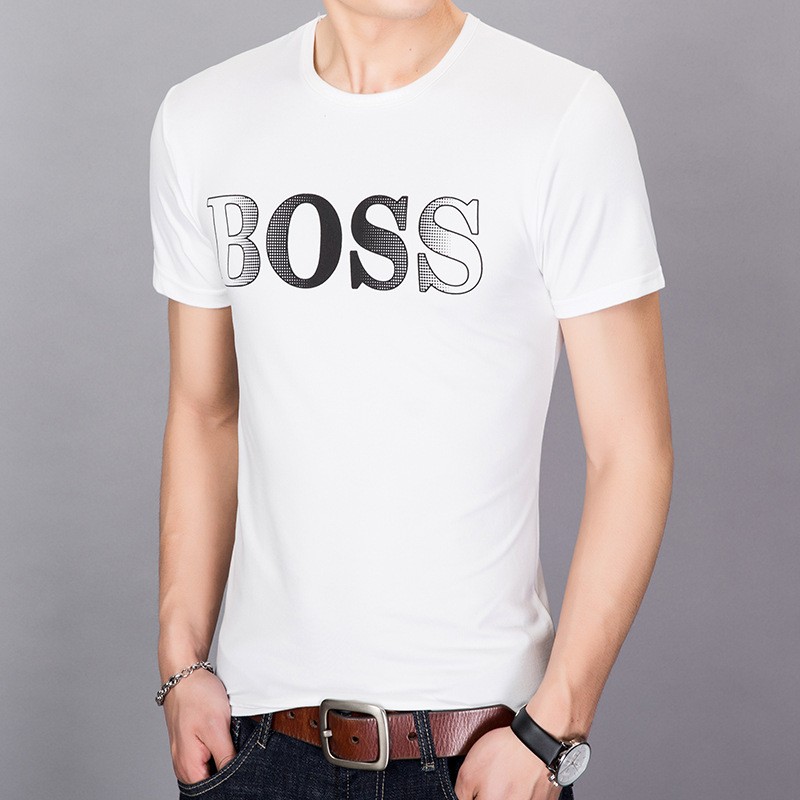 Men's Short Sleeve T-shirt White with boss lettering