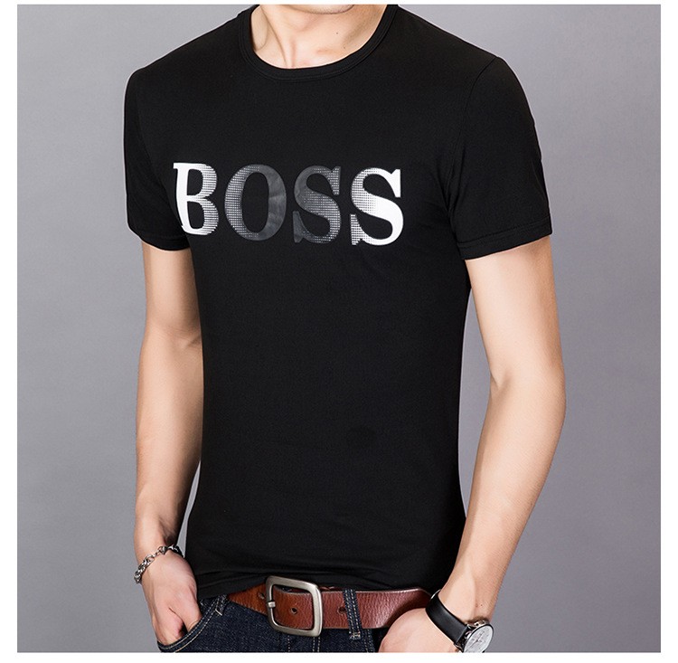 Men's Short Sleeve T-shirt black with boss lettering