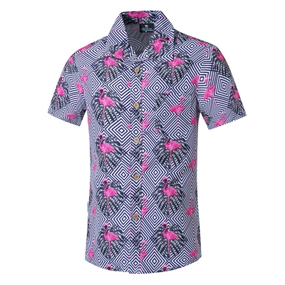 men's button shirt Beach shirt four side elastic printing short sleeve shirt men's surfing casual loose top 