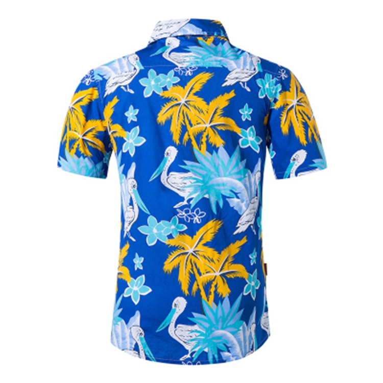 Pelican, flower, palm tree print all over our Men's Cotton Hawaiian Shirt