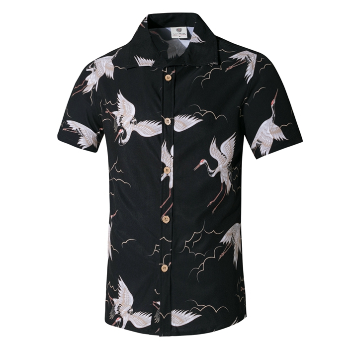 Men's Hawaiian shirt button up Beach shirt with crane print