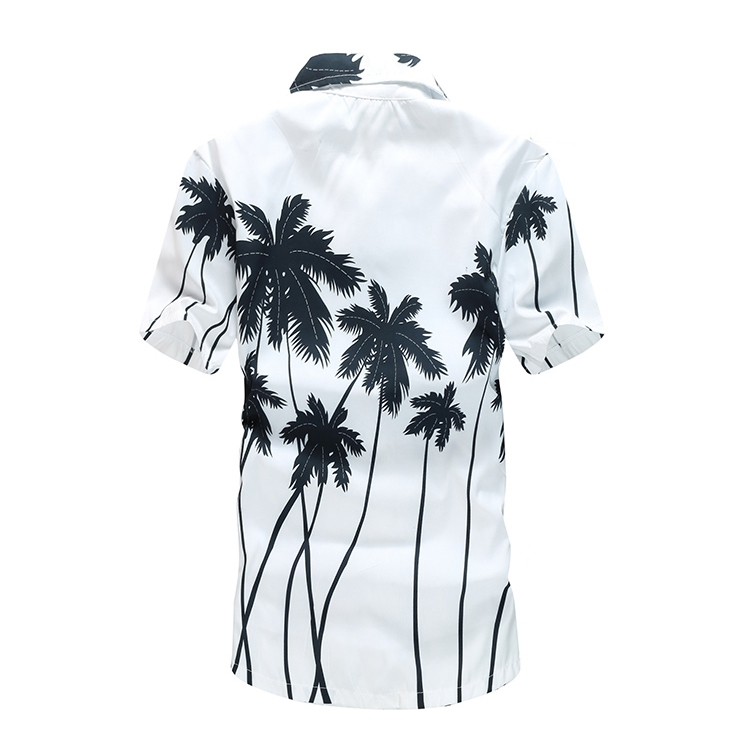 White and Black Men's button-up Hawaiian shirt with palm tree print