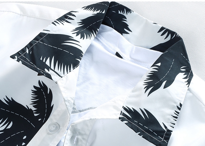 White and Black Men's button-up Hawaiian shirt with palm tree print