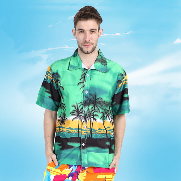 Men's Hawaiian shirt palm tree beach printed Lapel shirt casual and loose