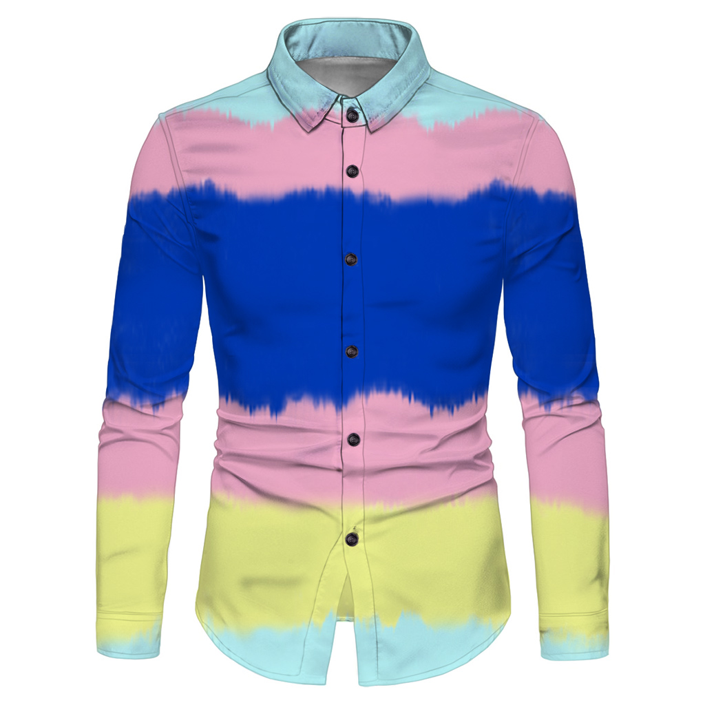 Men’s tie dye shirt Summer Loose fitting Long Sleeve Shirt  Vintage button up shirt