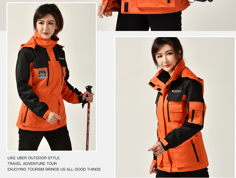 Women's 3 in 1 Orange Jacket Winter with hood