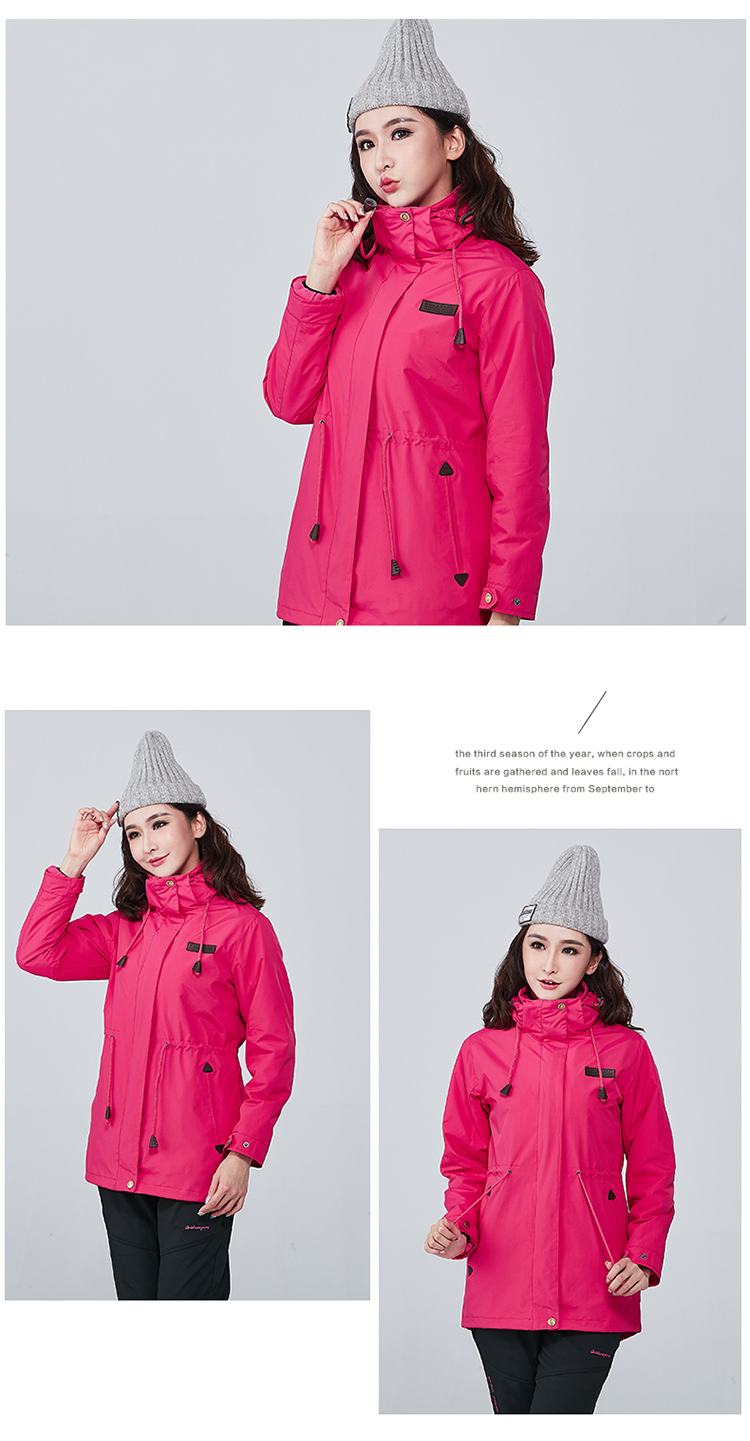 Women's 3 in 1 Pink Women's winter coat  with removable hood and fleece linning