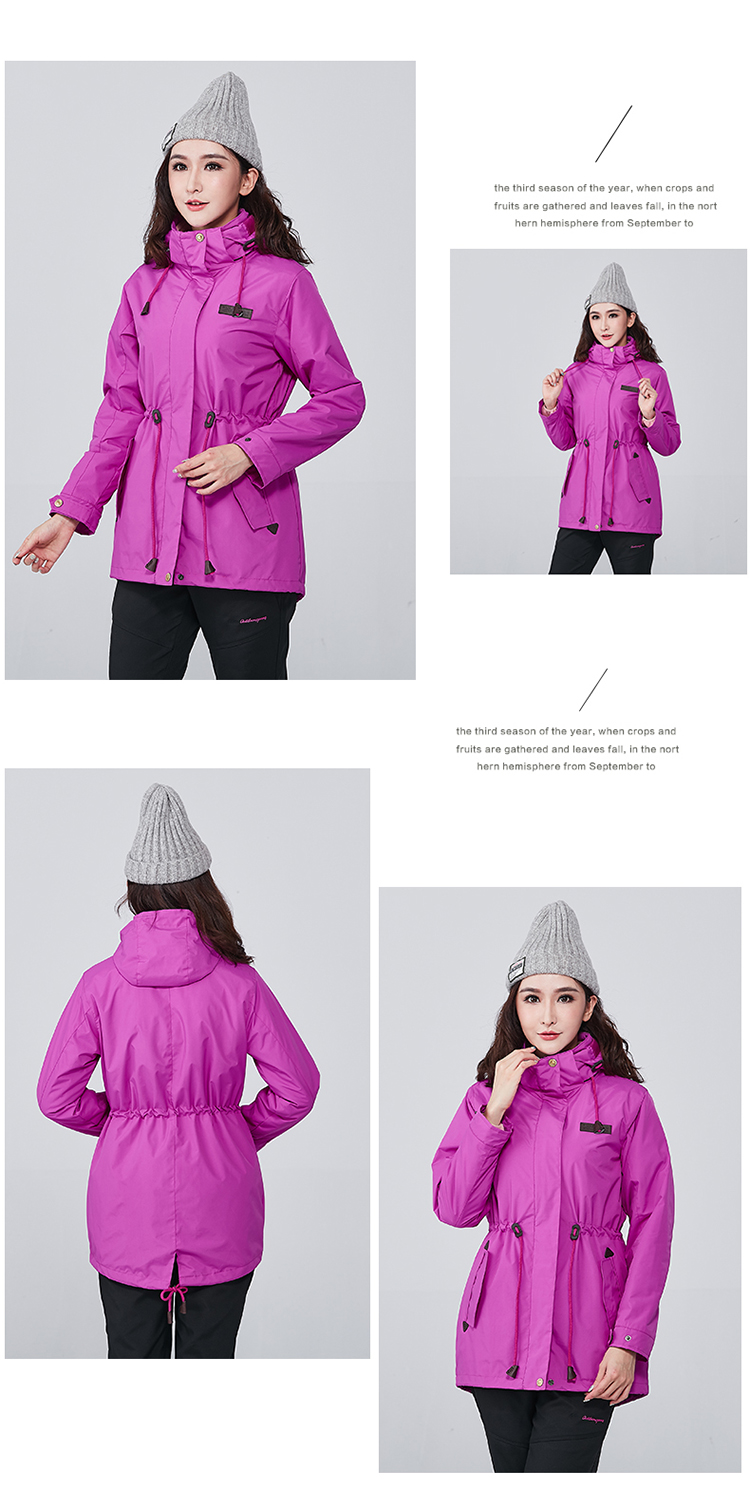 Women's 3 in 1 Purple Women's winter coat with removable hood with pockets