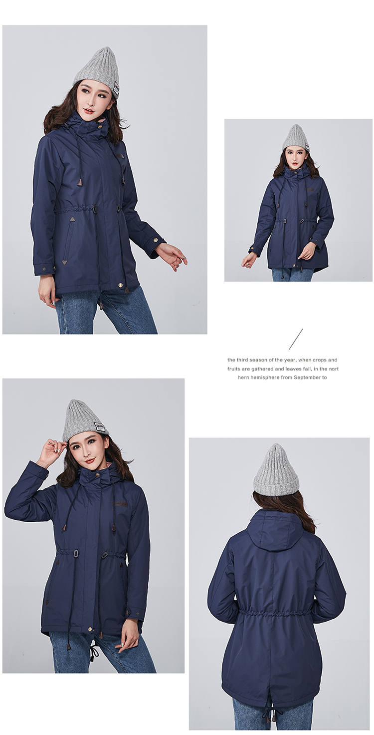 Women's 3 in 1 in Blue Women's winter coat with removable hood with zipper and buttons for complete closure