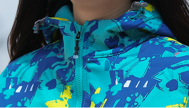 Women's camouflage Jacket outdoor soft-shell fleece Jacket Blue on blue with yellow highlights