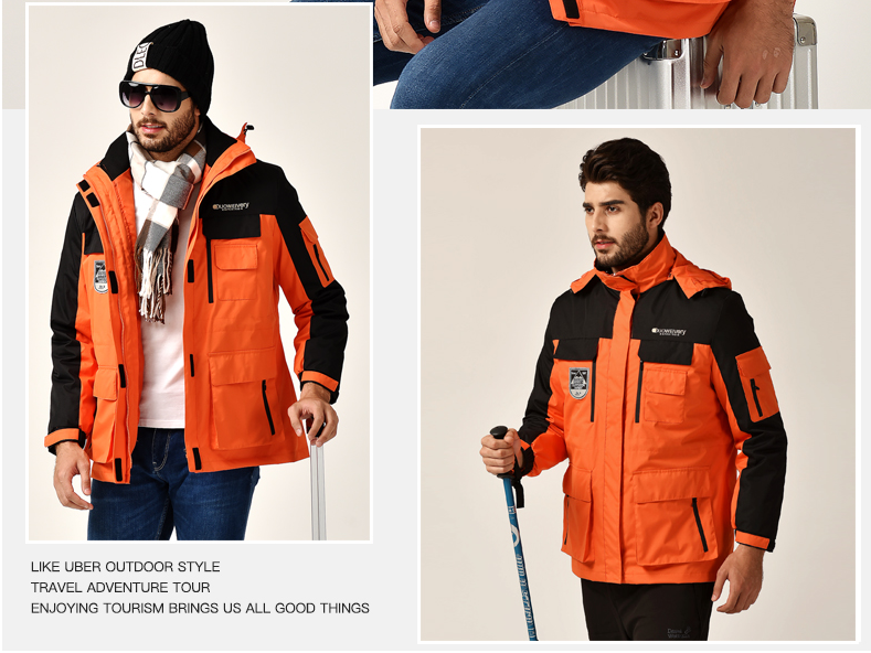 Men's new 3 in 1 windbreaker jacket with hood | orange and black color