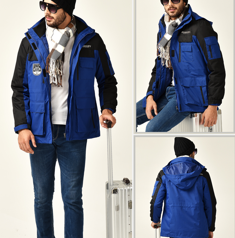 Men's new 3 in 1 winter windbreaker jacket with hood | blue and black color