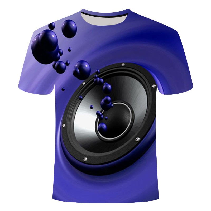 Men's short sleeve t-shirt 3D speaker pushing out bubbles 