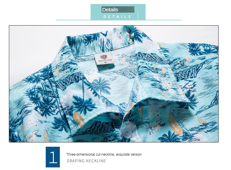 three dimensional cut neckline on this Men's Quick-Drying short sleeve Hawaiian Summer shirt