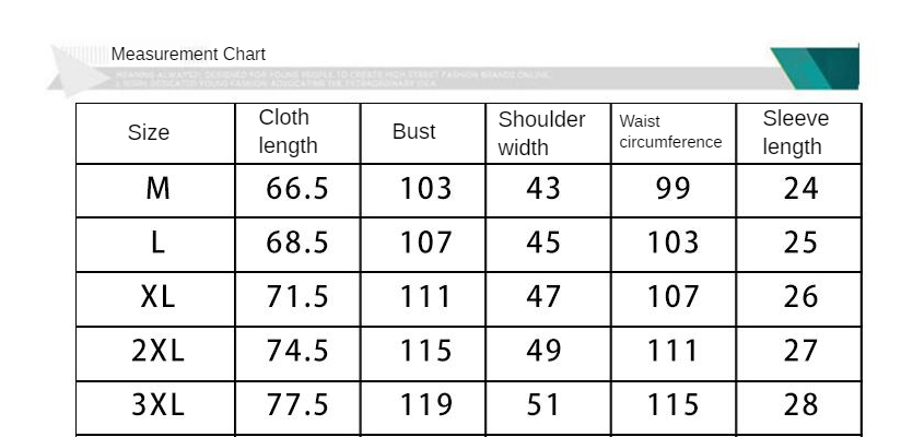 Men's Cotton Hawaiian Shirt Measurement Chart