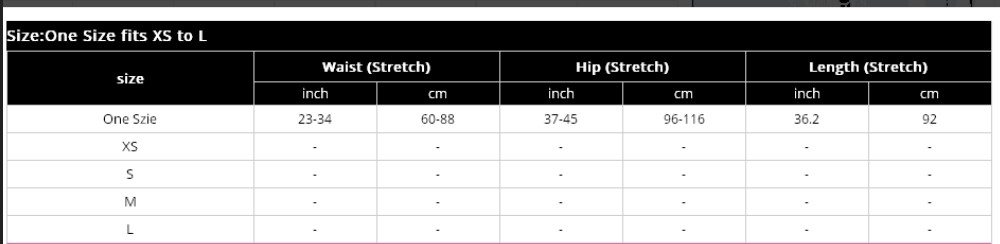 Women's Yoga Leggings Size chart for fitting