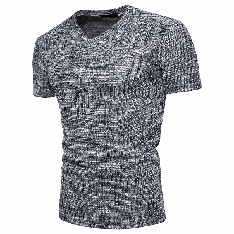 Men's V-Neck T-Shirt Short Sleeve V-Neck T Shirt weave style black color