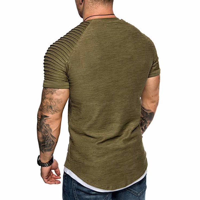 Men's Daily T-shirt Solid Colored Army Green Short Sleeve Top with Round Neck