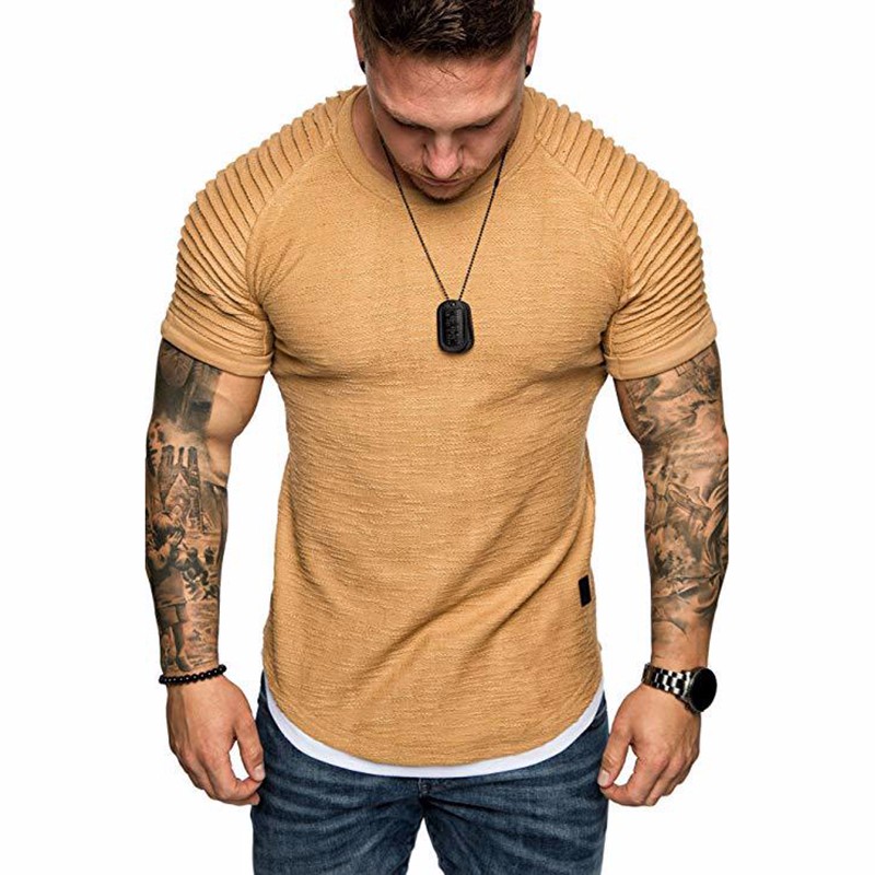 Men's Daily T-shirt Solid Colored Khaki Short Sleeve round neck Top