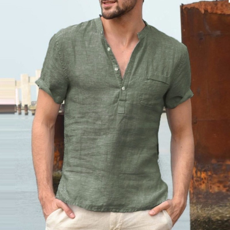 Men’s Short Sleeve Green Short Sleeve cotton V-Neck T-Shirt