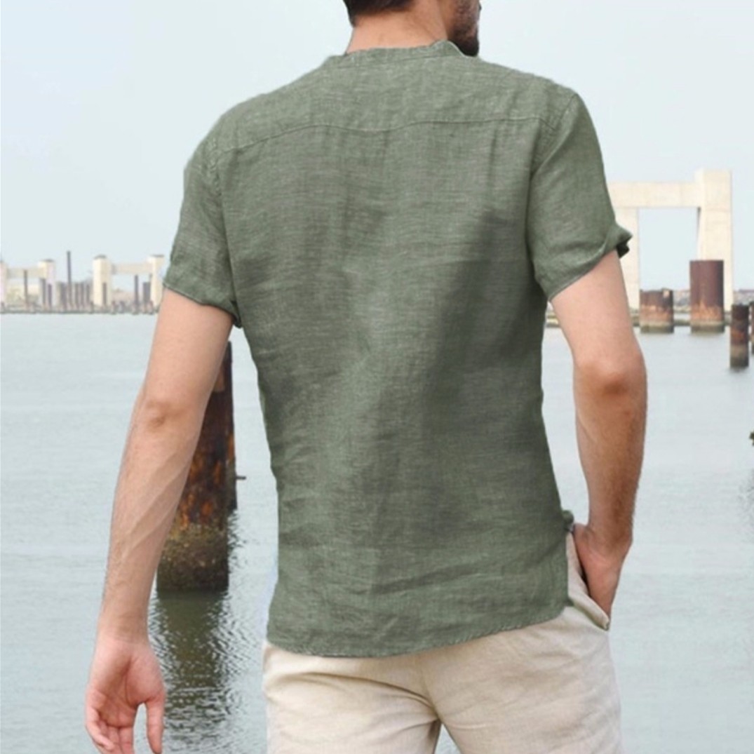 Men’s Short Sleeve green Short Sleeve cotton V-Neck T-Shirt dove tail cut