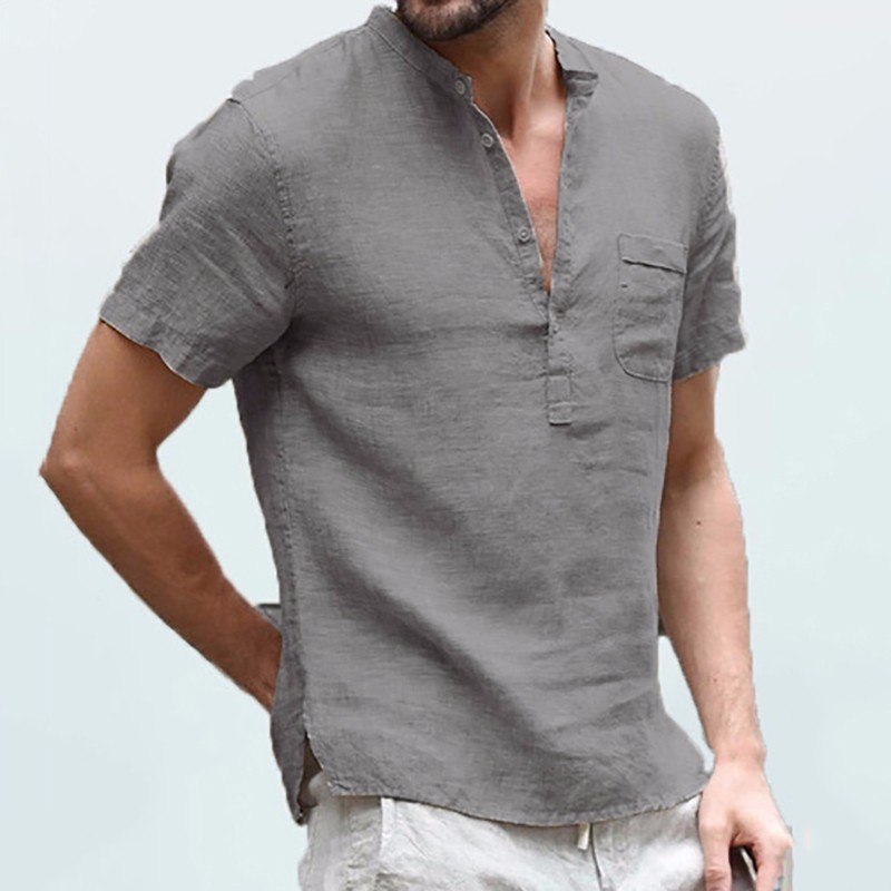 Men’s Short Sleeve Grey Short Sleeve cotton V-Neck T-Shirt