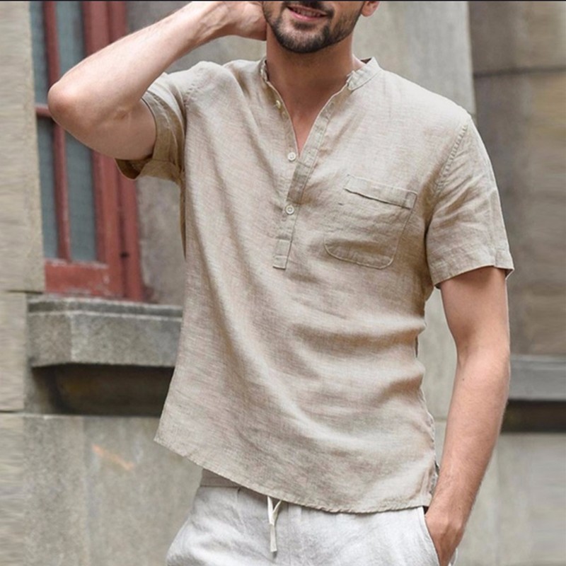 Men’s Short Sleeve Men's Short Sleeve cotton V-Neck T-Shirt in Khaki