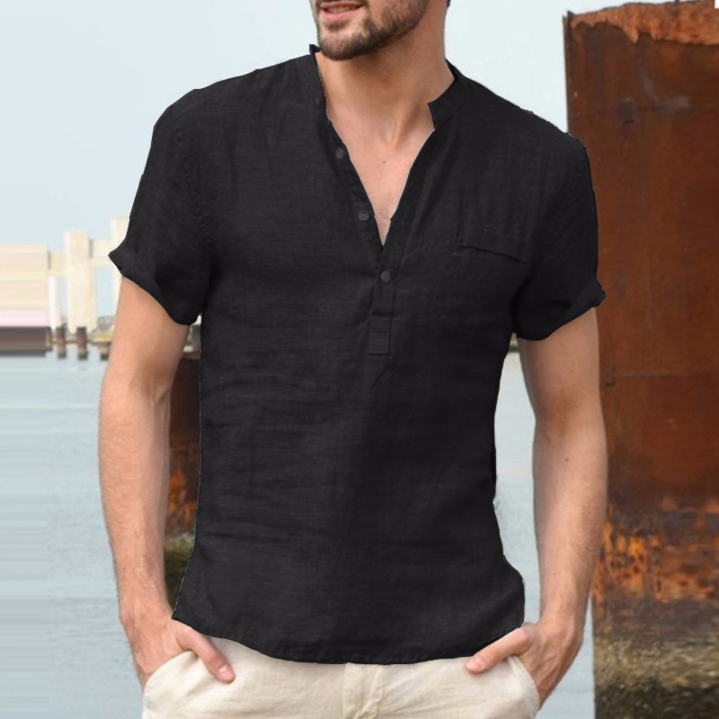 Men’s Short Sleeve  Black Short Sleeve cotton V-Neck T-Shirt