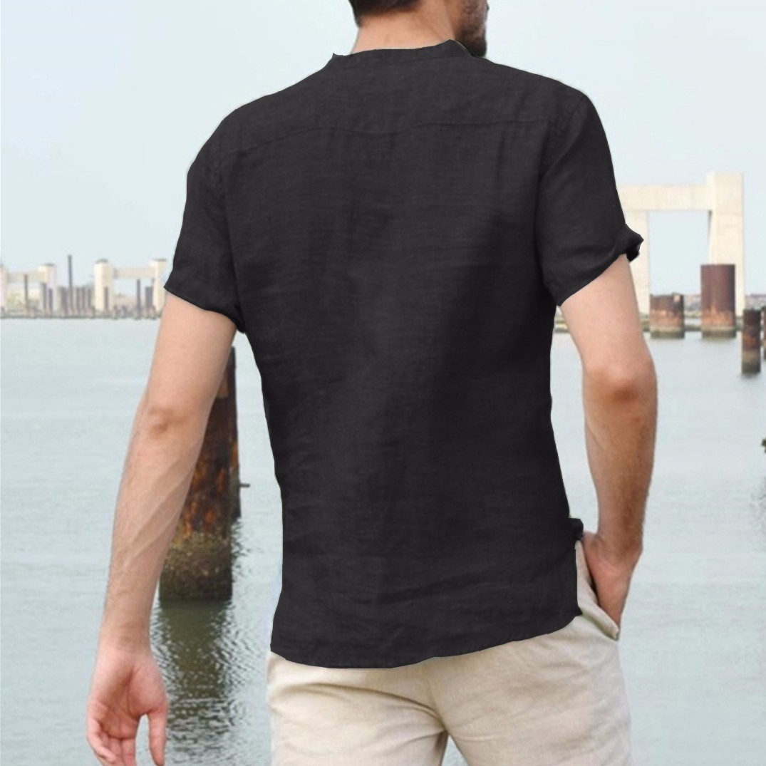 Men’s Short Sleeve black loos side dove tail cut Short Sleeve cotton V-Neck T-Shirt