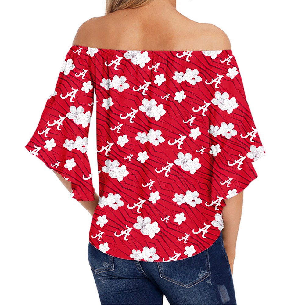 Women's T-Shirt off the-shoulder T-Shirt Red flared sleeve 3D printed shirt