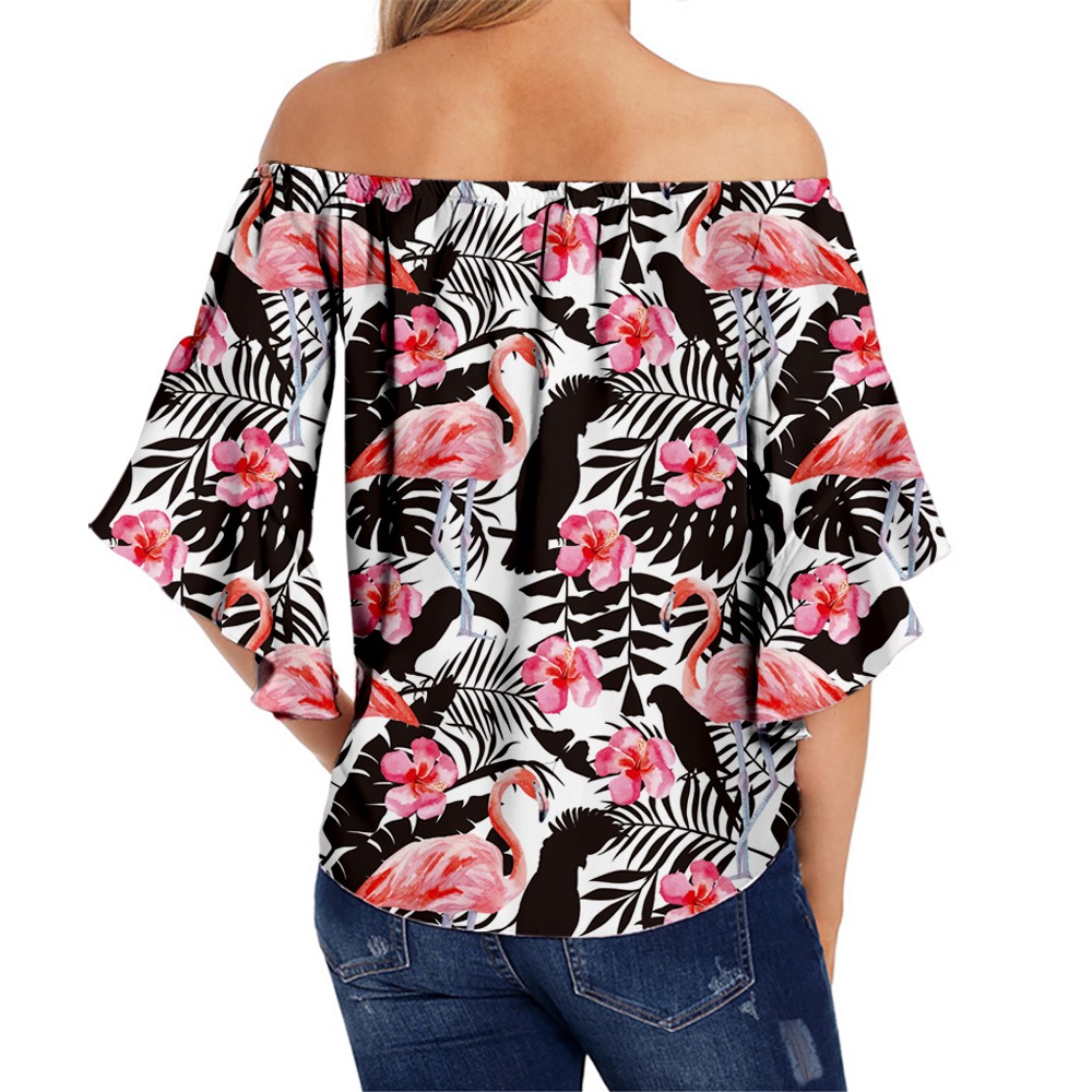 Women's blouse T-Shirt  flared sleeves flamingo t-shirt