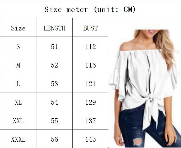 Women's T-Shirt off the-shoulder Size chart 