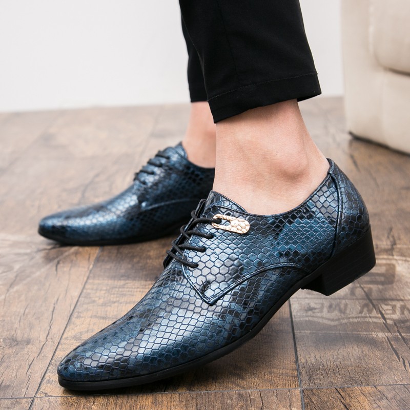 Blue snakeskin dress shoe