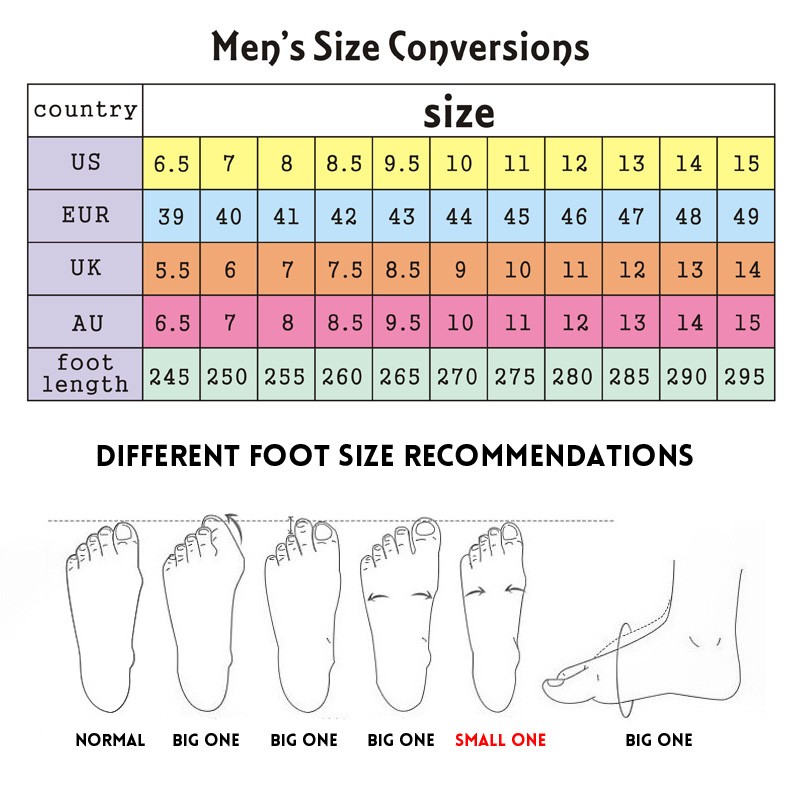 Size chart for Men's new outdoor waterproof mountaineering shoes