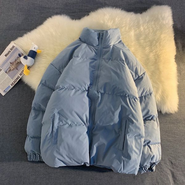 Winter Hong Kong Style Loose Bomber Couple Jacket Powder Blue