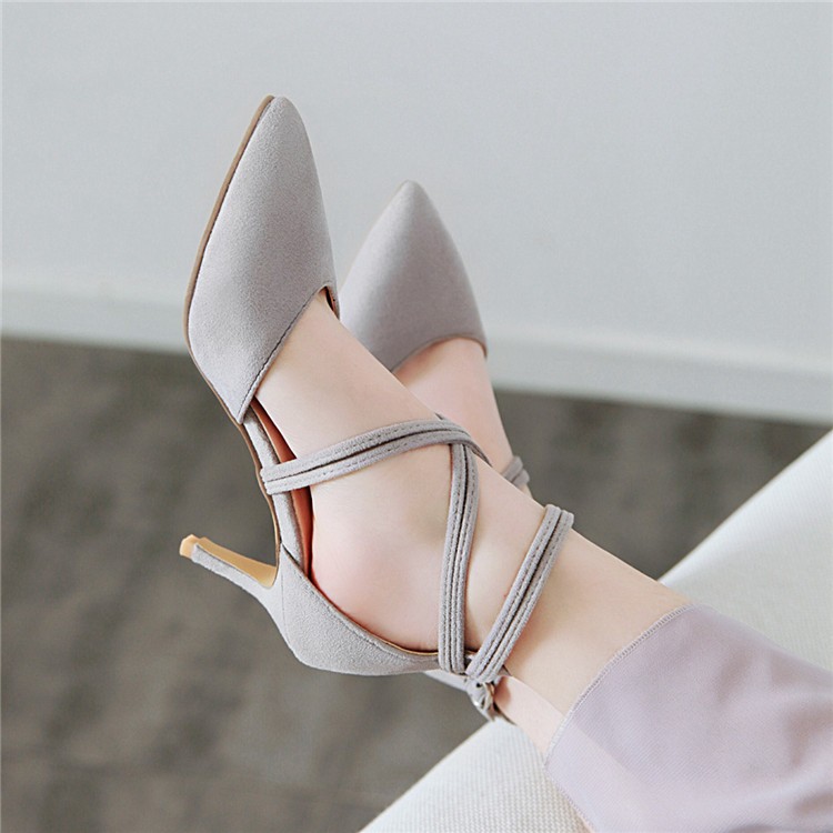 Women's stiletto Grey Women's plus size solid color pointed toe stiletto sandals